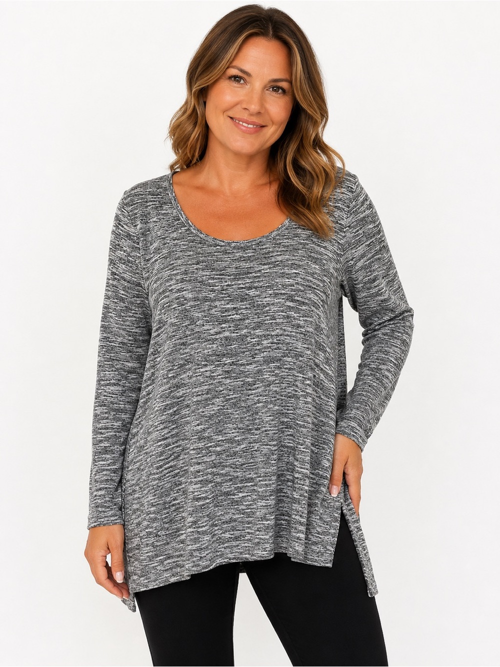 Bluenotes Gray Marled High-Low Tunic Top – Size Small